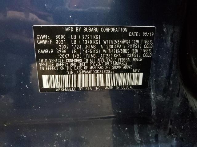 2019 SUBARU ASCENT TOU 4S4WMARD3K3463953