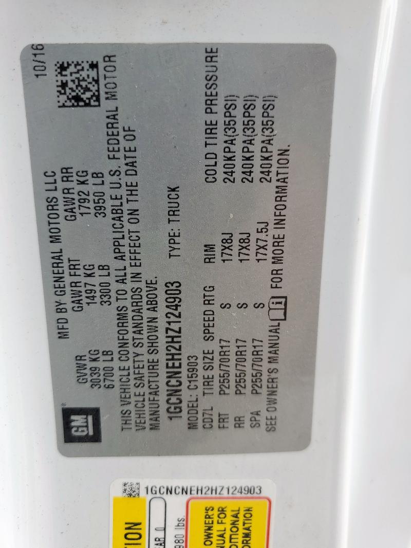 2017 CHEVROLET SILVERADO 1GCNCNEH2HZ124903