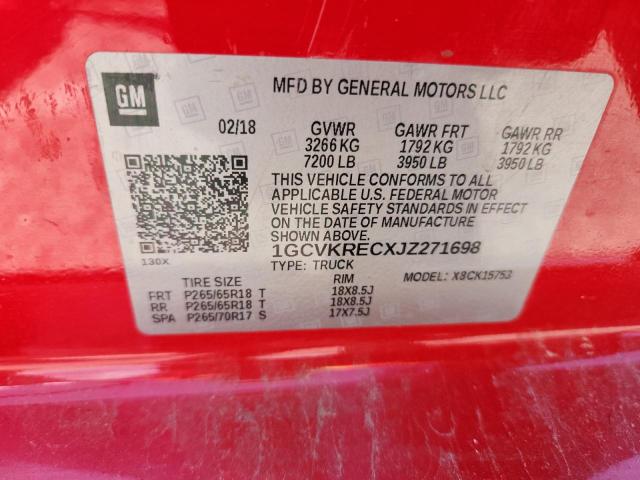 2018 CHEVROLET SILVERADO K1500 LT 1GCVKRECXJZ271698