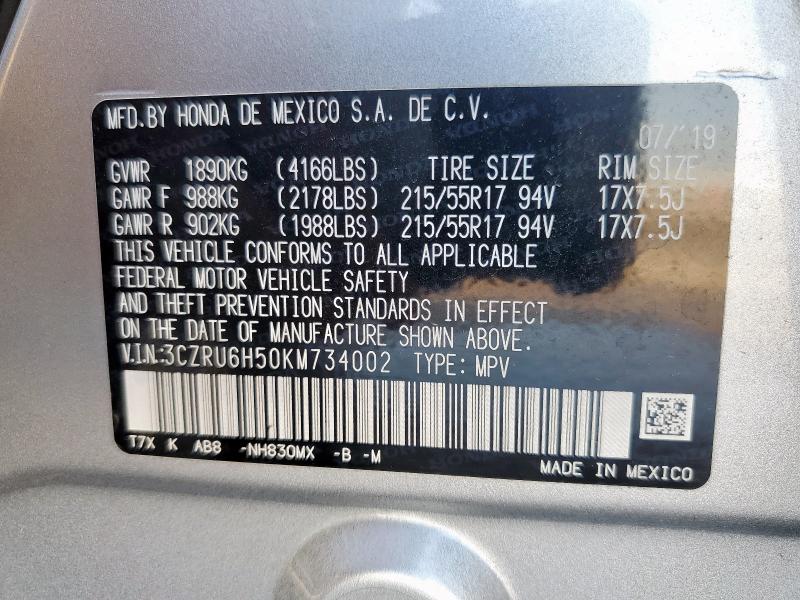 2019 HONDA HR-V EX 3CZRU6H50KM734002