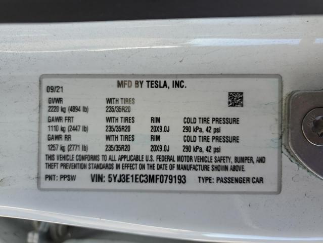 2021 TESLA MODEL 3 5YJ3E1EC3MF079193