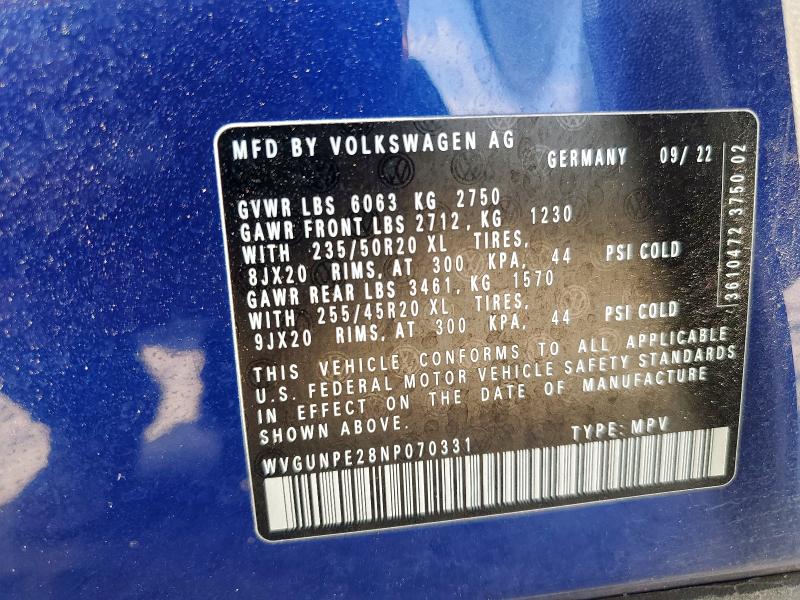 2022 VOLKSWAGEN ID.4 PRO S WVGUNPE28NP070331