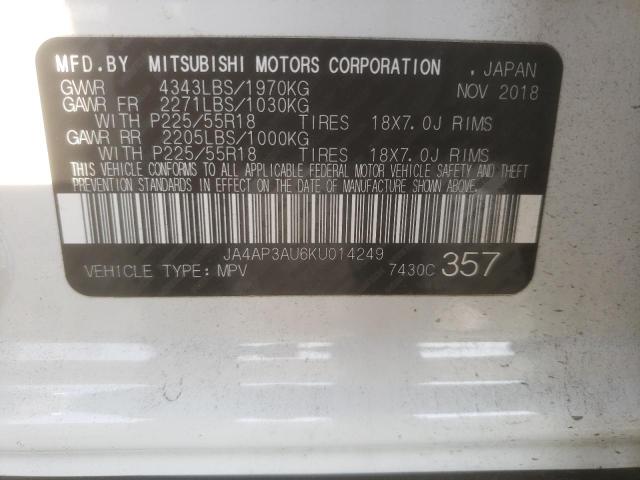 2019 MITSUBISHI OUTLANDER JA4AP3AU6KU014249