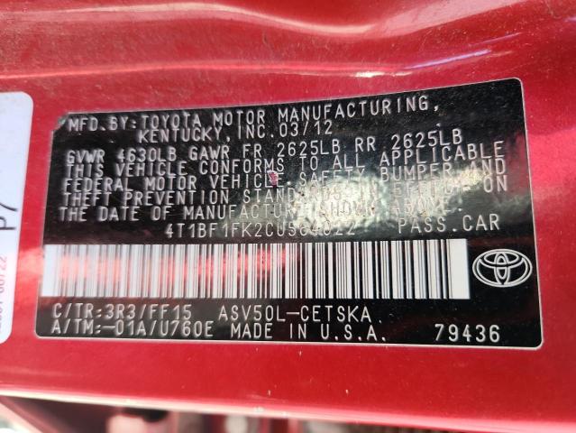 2012 TOYOTA CAMRY BASE - 4T1BF1FK2CU564022