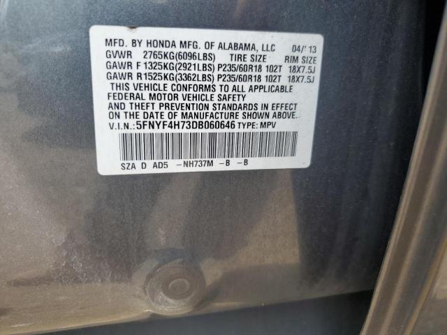2013 HONDA PILOT EXLN - 5FNYF4H73DB060646