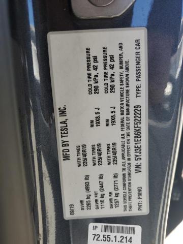 2019 TESLA MODEL 3 5YJ3E1EB6KF522229