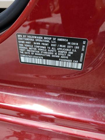 2018 VOLKSWAGEN PASSAT SEL PREMIUM 1VWCA7A31JC041875