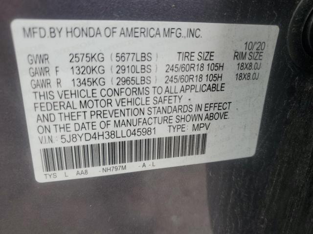 2020 ACURA MDX 5J8YD4H38LL045981