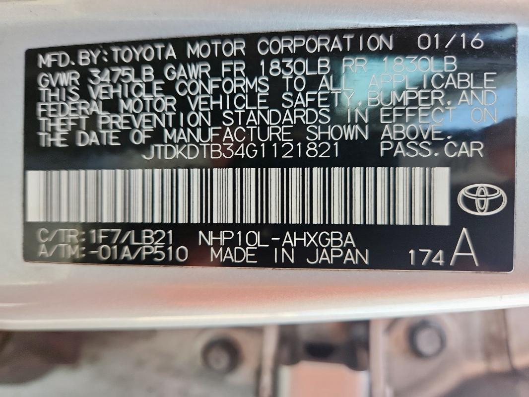 2016 TOYOTA PRIUS C JTDKDTB34G1121821