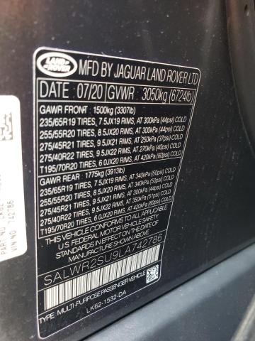2020 LAND ROVER RANGE ROVE SALWR2SU9LA742786