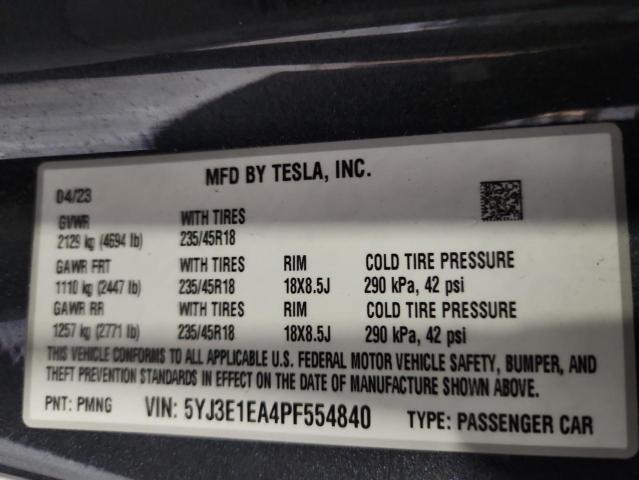 2023 TESLA MODEL 3 5YJ3E1EA4PF554840
