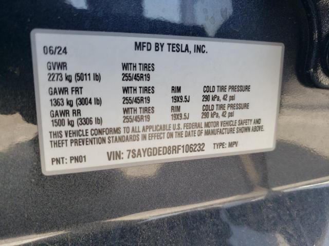 2024 TESLA MODEL Y 7SAYGDED8RF106232