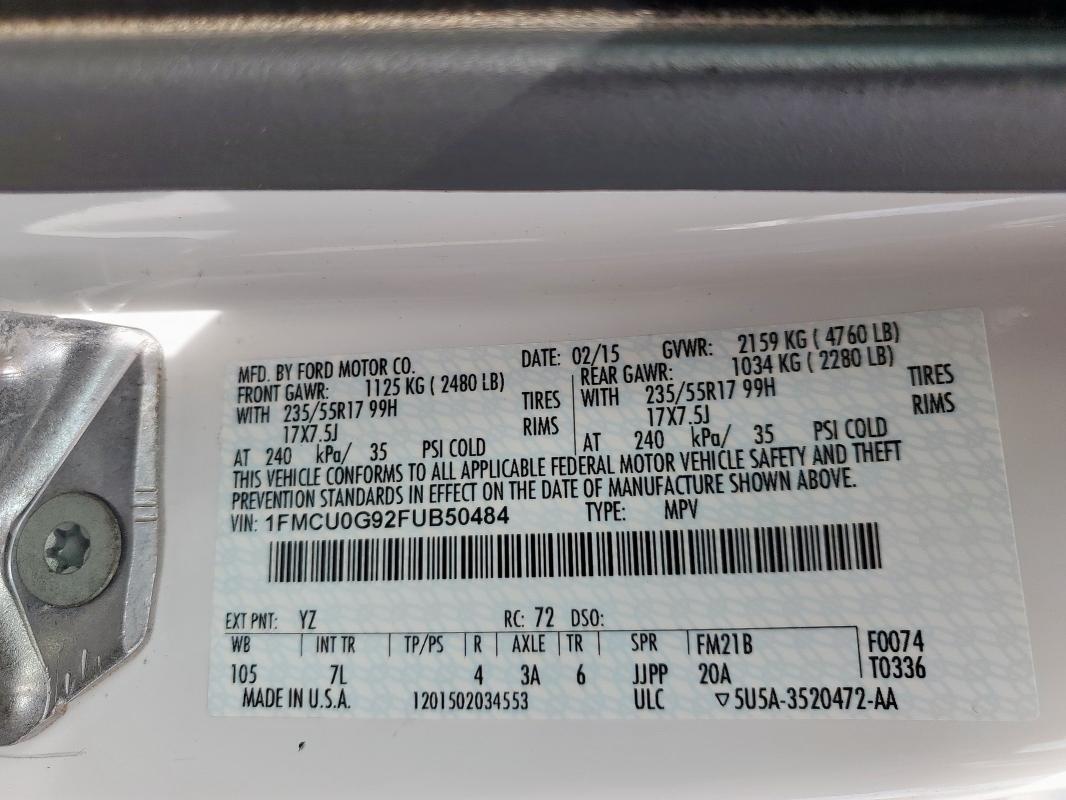 2015 FORD ESCAPE SE - 1FMCU0G92FUB50484