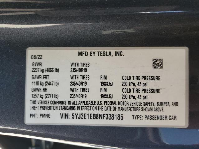 2022 TESLA MODEL 3 5YJ3E1EB8NF338186