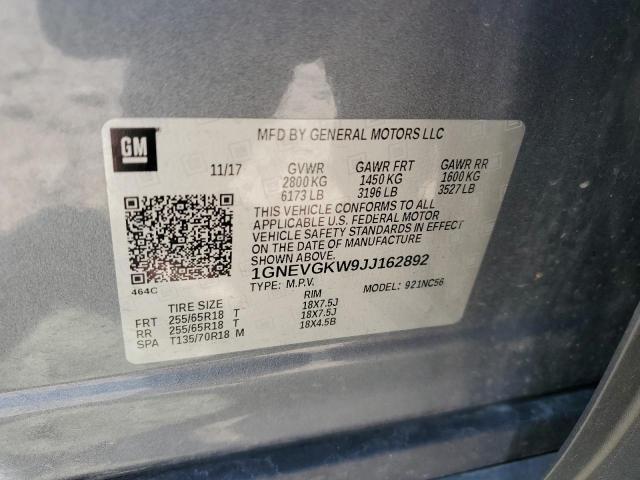 2018 CHEVROLET TRAVERSE L 1GNEVGKW9JJ162892