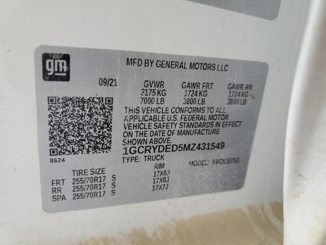 2021 CHEVROLET SILVERADO - 1GCRYDED5MZ431549
