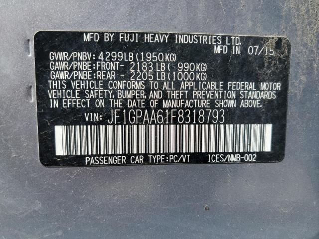 2015 SUBARU IMPREZA JF1GPAA61F8318793