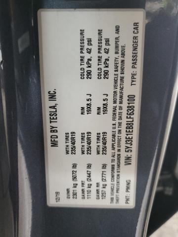 2020 TESLA MODEL 3 5YJ3E1EB8LF638100