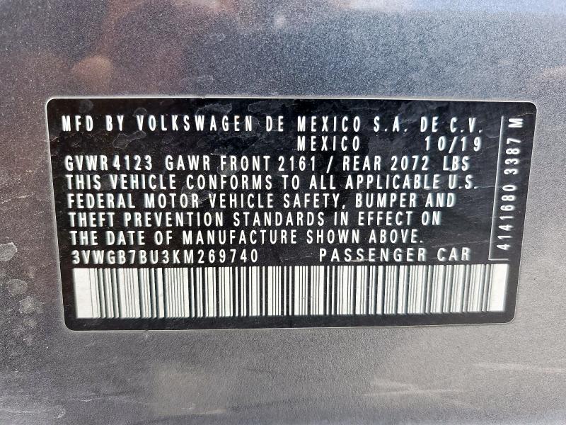 2019 VOLKSWAGEN JETTA SEL 3VWGB7BU3KM269740