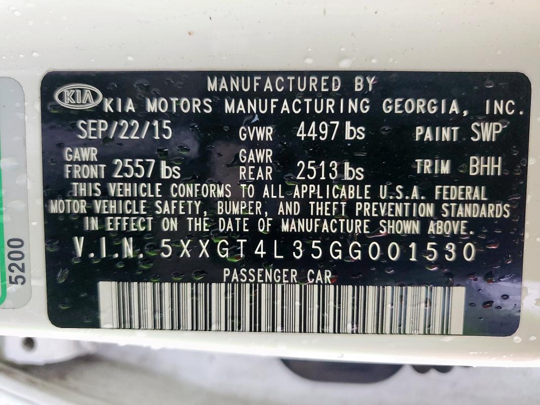 2016 KIA OPTIMA LX 5XXGT4L35GG001530