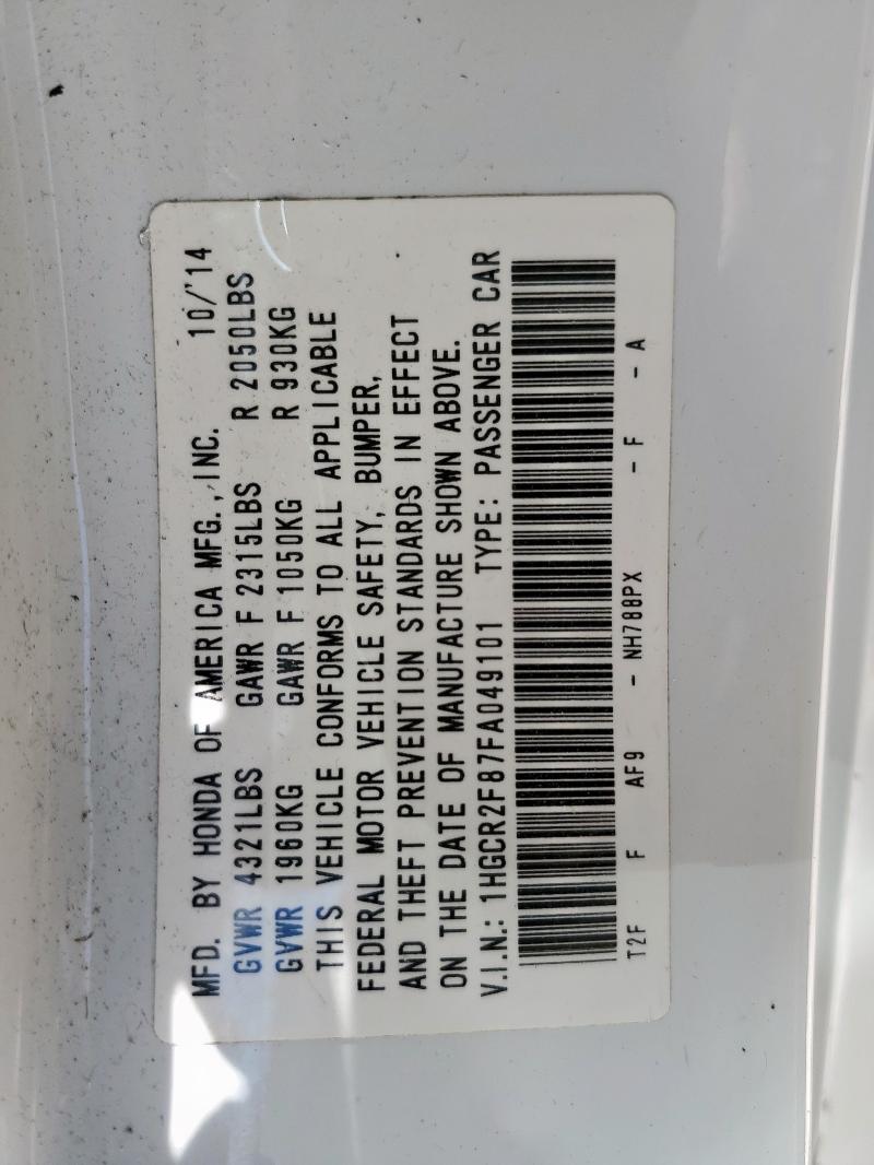 2015 HONDA ACCORD EXL 1HGCR2F87FA049101