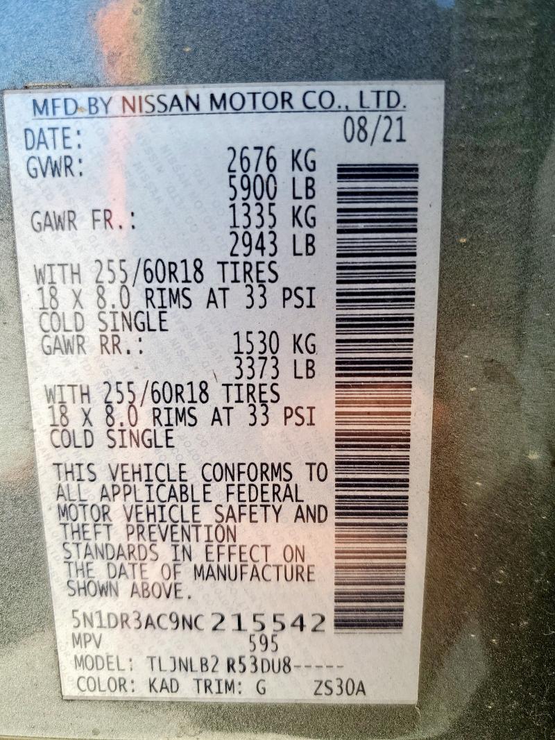 2022 NISSAN PATHFINDER - 5N1DR3AC9NC215542