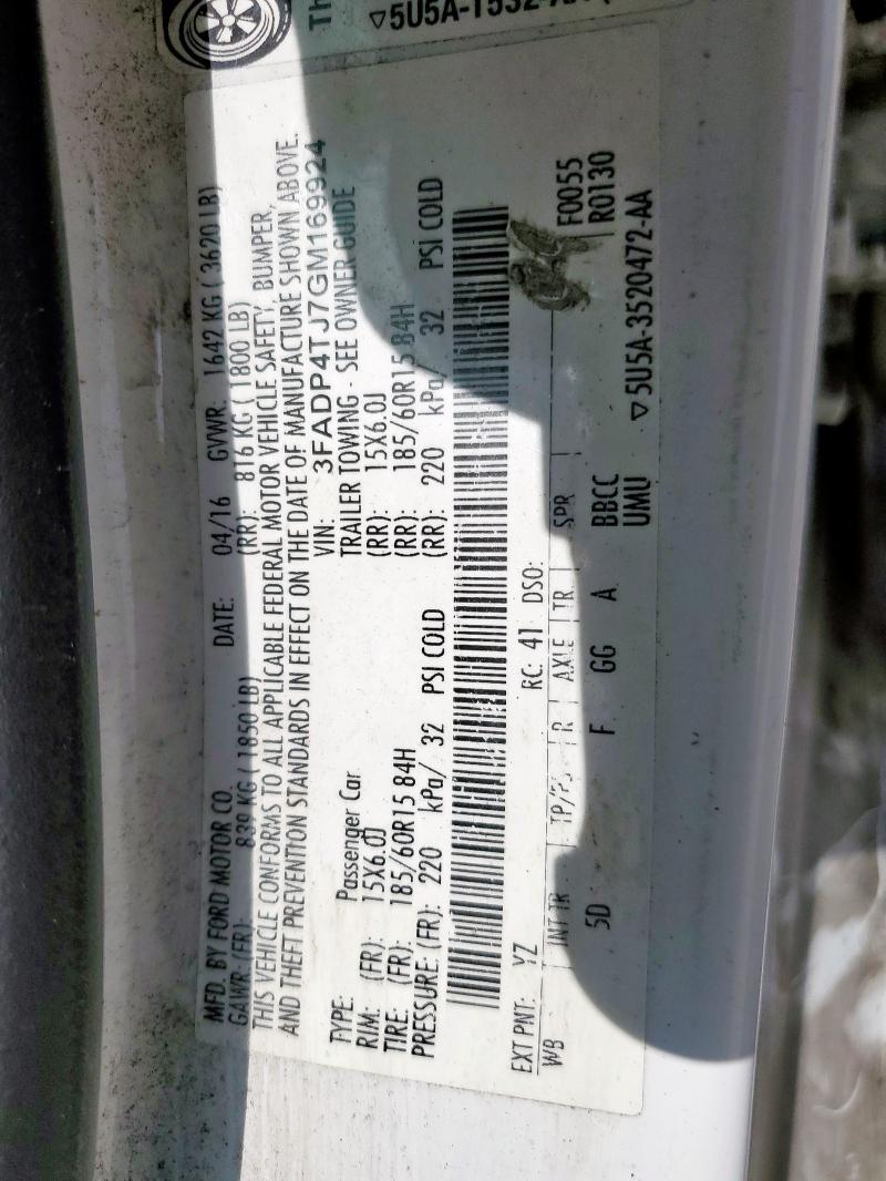 2016 FORD FIESTA S 3FADP4TJ7GM169924