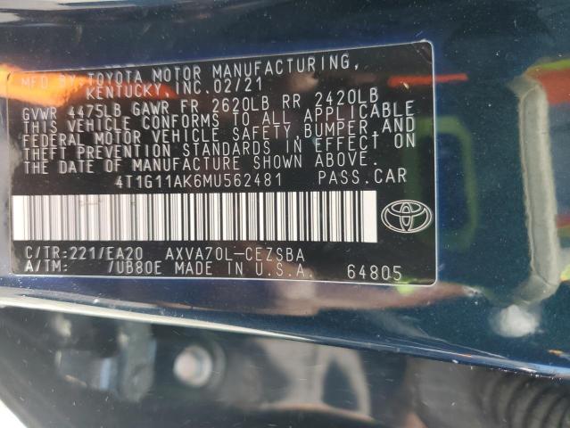2021 TOYOTA CAMRY SE 4T1G11AK6MU562481