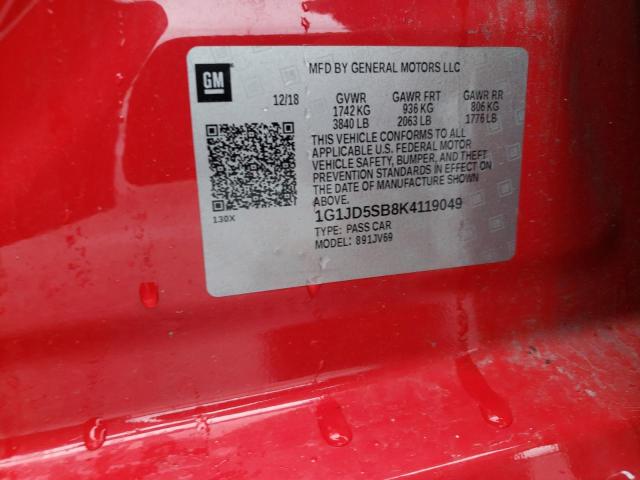 2019 CHEVROLET SONIC LT 1G1JD5SB8K4119049