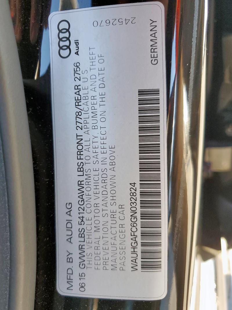 2016 AUDI A6 PRESTIG WAUHGAFC6GN032824