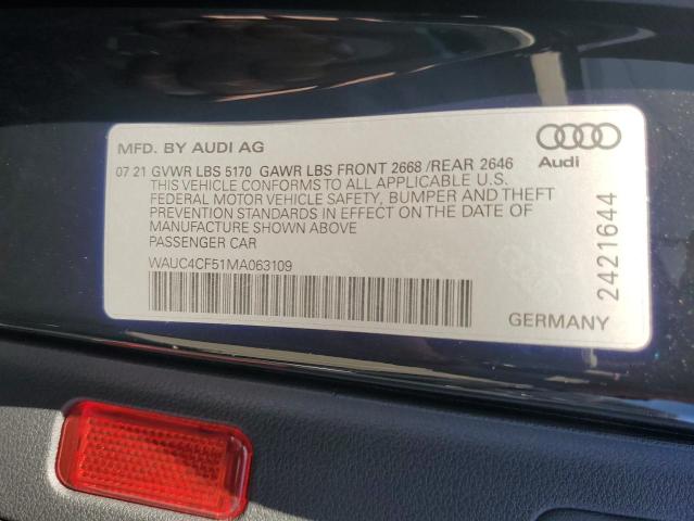 2021 AUDI S5 PREMIUM WAUC4CF51MA063109