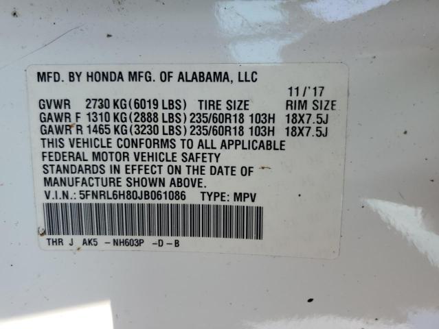 2018 HONDA ODYSSEY TO 5FNRL6H80JB061086