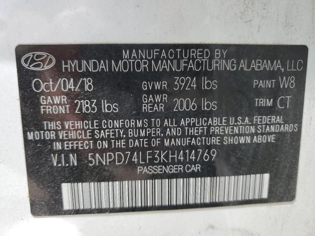 2019 HYUNDAI ELANTRA SE 5NPD74LF3KH414769