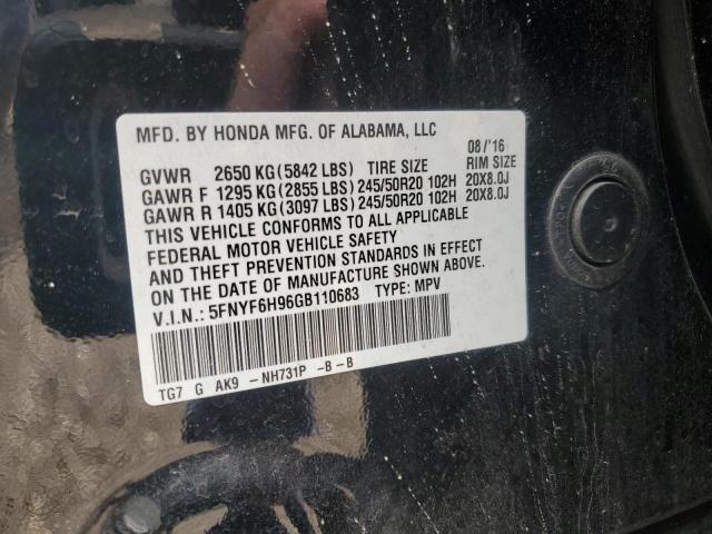 2016 HONDA PILOT TOUR 5FNYF6H96GB110683