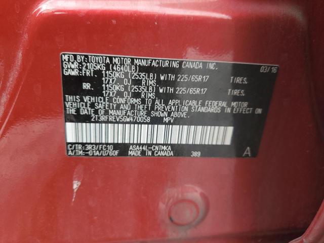 2016 TOYOTA RAV4 XLE 2T3RFREV5GW470058