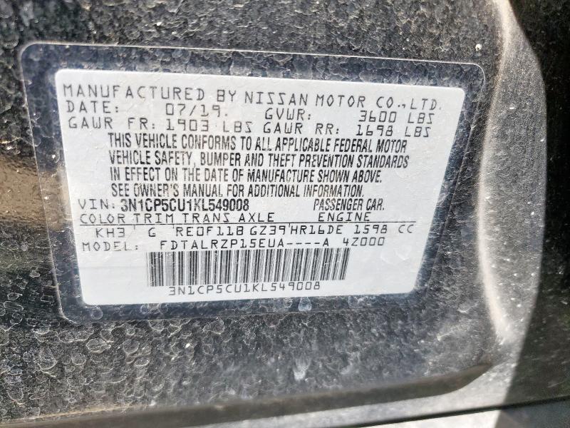 2019 NISSAN KICKS S 3N1CP5CU1KL549008