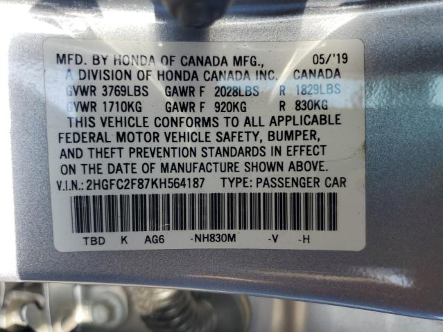 2019 HONDA CIVIC SPORT - 2HGFC2F87KH564187