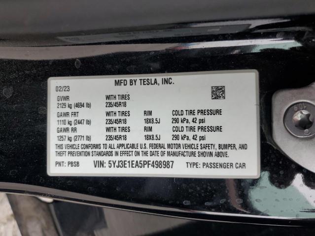 2023 TESLA MODEL 3 5YJ3E1EA5PF498987