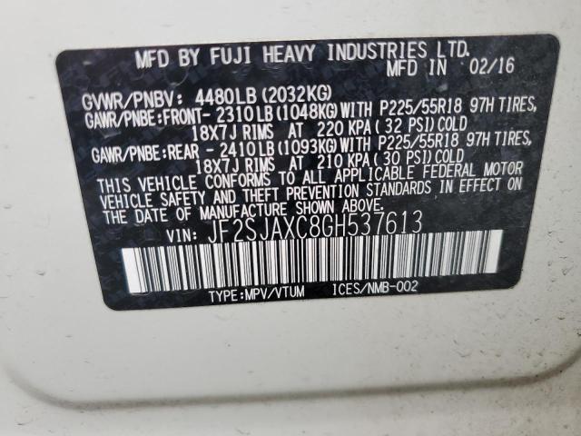 2016 SUBARU FORESTER 2 JF2SJAXC8GH537613