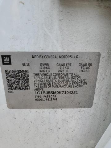 2019 CHEVROLET CRUZE - 1G1BJ5SM0K7104221