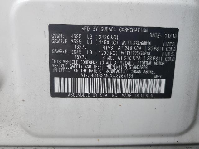 2019 SUBARU OUTBACK 2.5I LIMITED 4S4BSANC5K3264159