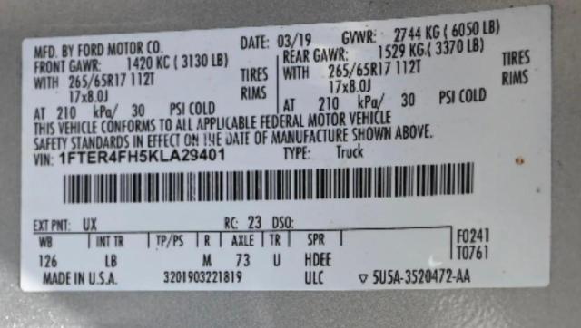 2019 FORD RANGER XL - 1FTER4FH5KLA29401