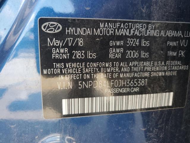2018 HYUNDAI ELANTRA SEL 5NPD84LF0JH365381