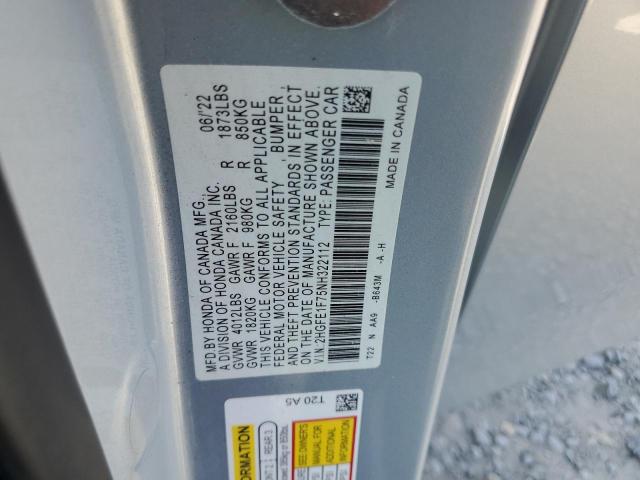 2022 HONDA CIVIC EX 2HGFE1F75NH322112