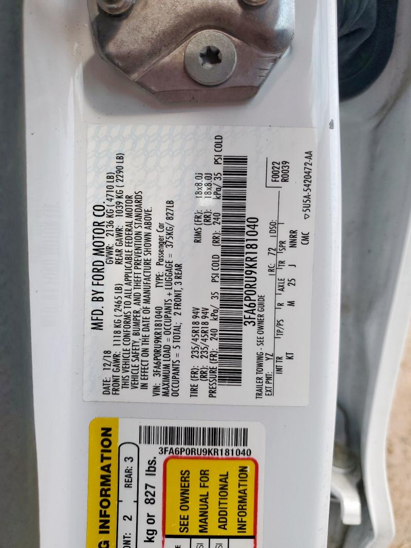 2019 FORD FUSION TIT - 3FA6P0RU9KR181040