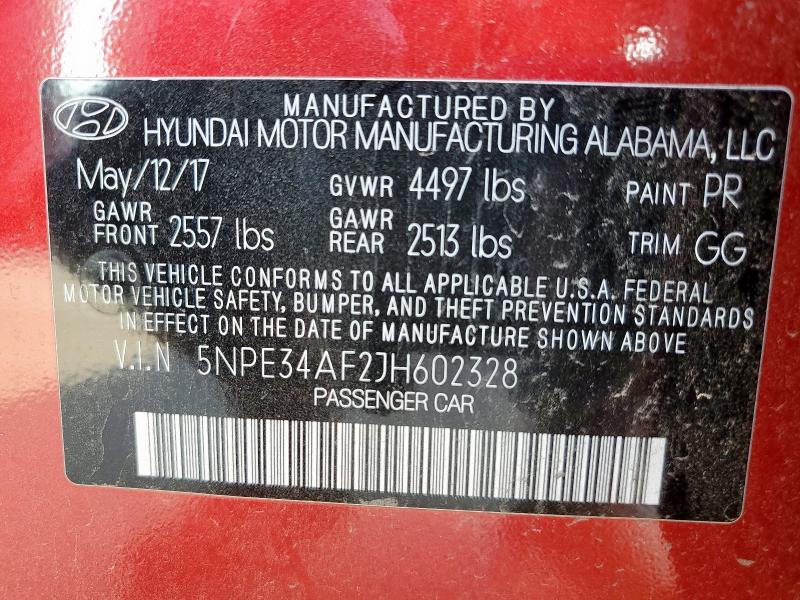 2018 HYUNDAI SONATA SPO 5NPE34AF2JH602328