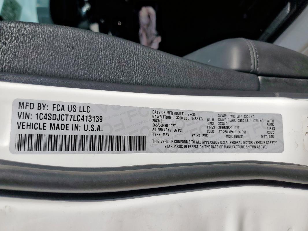 2020 DODGE DURANGO R/ 1C4SDJCT7LC413139