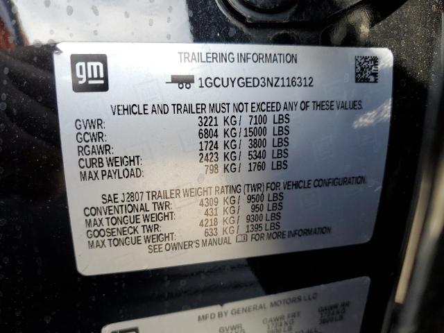 2022 CHEVROLET SILVERADO - 1GCUYGED3NZ116312