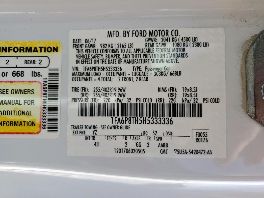 2017 FORD MUSTANG 1FA6P8TH5H5333336