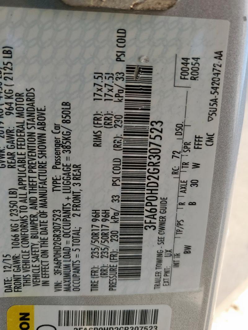 2016 FORD FUSION SE - 3FA6P0HD2GR307523